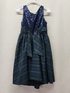 Pippa & Julie Navy Sequin Bodice Green & Navy Plaid Skirt Girls' Formal Dress
